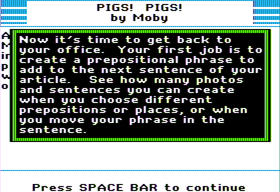 Grammar Gazette (Apple II) screenshot: Pig Tales
