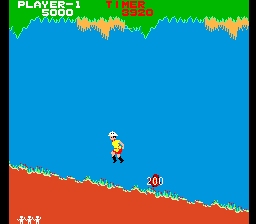 Jungle Hunt (Arcade) screenshot: Uphill slopes and tumbling rocks
