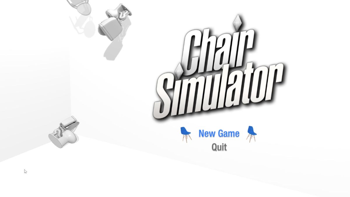 Chair Simulator (Windows) screenshot: The the screen. On the left is an animation of falling chairs