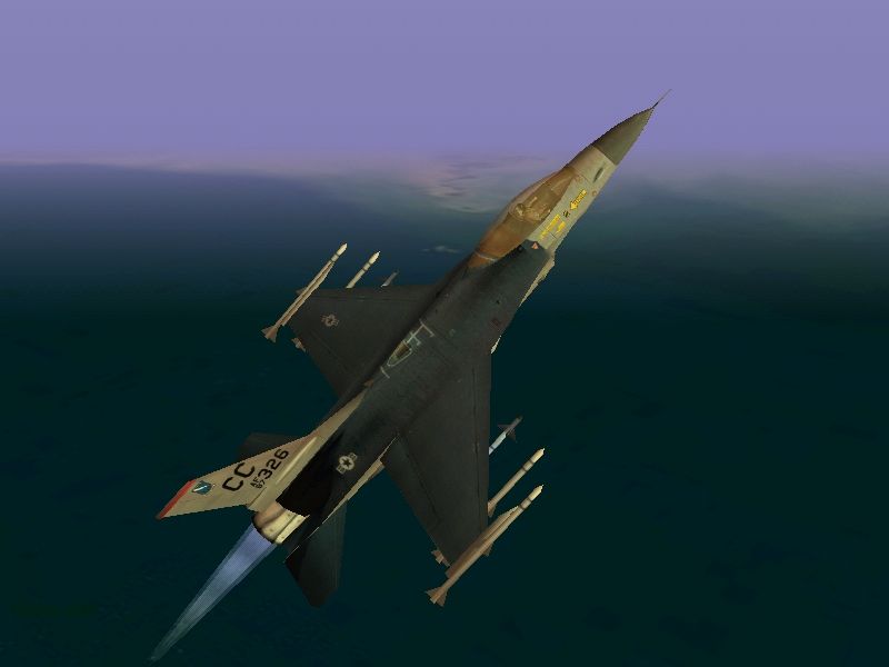 Jane's Combat Simulations: USAF - United States Air Force (Windows) screenshot: F-16C Fighting Falcon with full afterburner