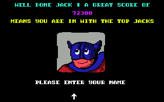 Bomb Jack II (Commodore 64) screenshot: Entering highscore