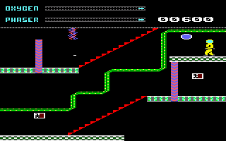 Argo Navis (Amstrad CPC) screenshot: The blue circle is a bomb component.