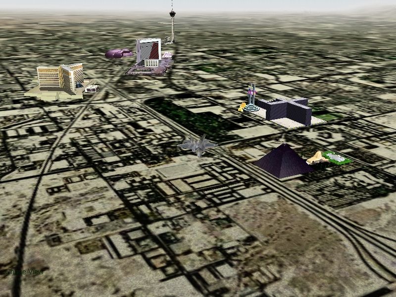Jane's Combat Simulations: USAF - United States Air Force (Windows) screenshot: Flying over Las Vegas.
