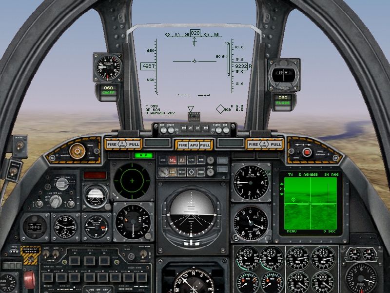 Jane's Combat Simulations: USAF - United States Air Force (Windows) screenshot: Cockpit of the A-10A Thunderbolt II