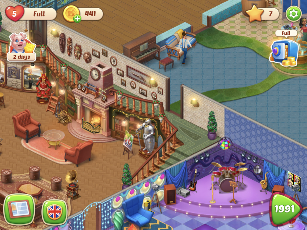Homescapes (iPad) screenshot: Inside the Mansion