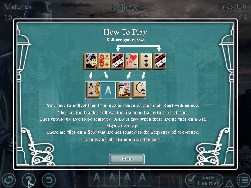 World's Greatest Cities Mahjong (Windows) screenshot: The instructions for a Solitaire mahjong game