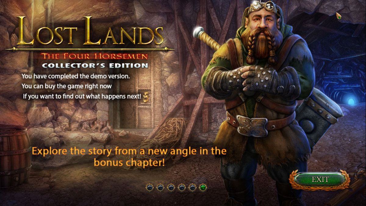 Lost Lands: The Four Horsemen (Collector's Edition) (Windows) screenshot: Game Over! This is the last of six promotional end of game screens<br><br>Demo version
