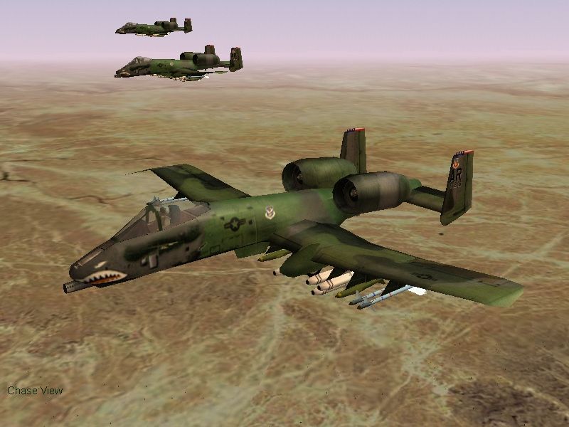 Jane's Combat Simulations: USAF - United States Air Force (Windows) screenshot: Three Warthogs over the Iraqi desert