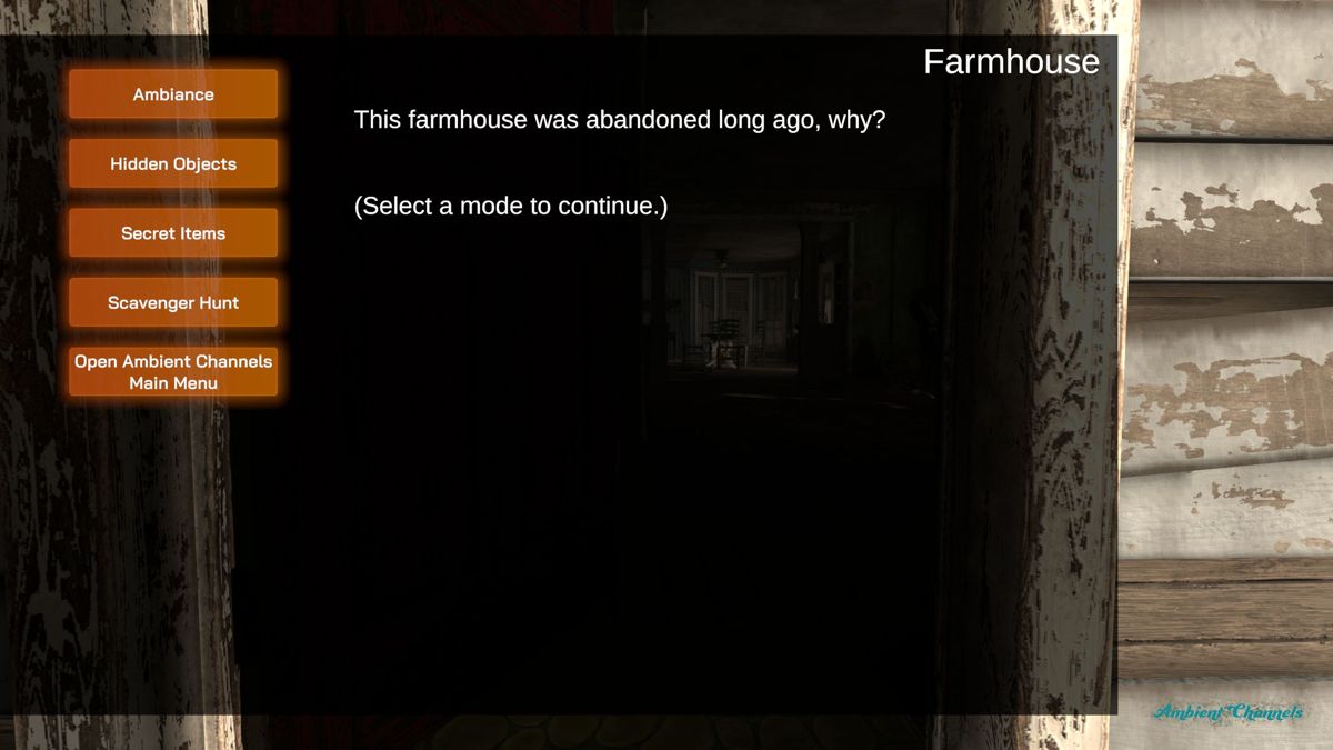 Ambient Channels: Abandoned Town - Farmhouse (Windows) screenshot: The episode menu.