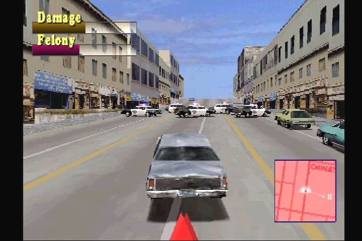 Driver (PlayStation) screenshot: Running a roadblock.