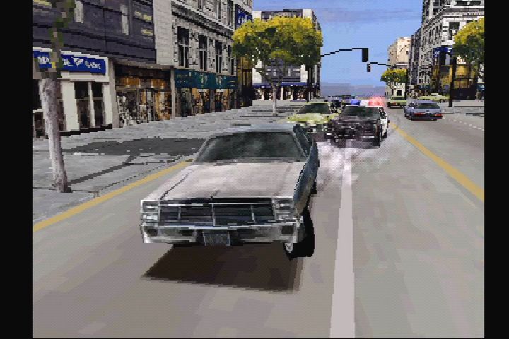 Driver (PlayStation) screenshot: Hit quick replay at any time for a serviceable, random selection of angles.