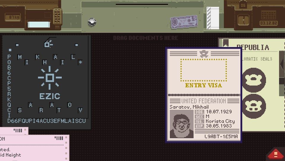 A screenshot from Papers Please showing the interface as the player