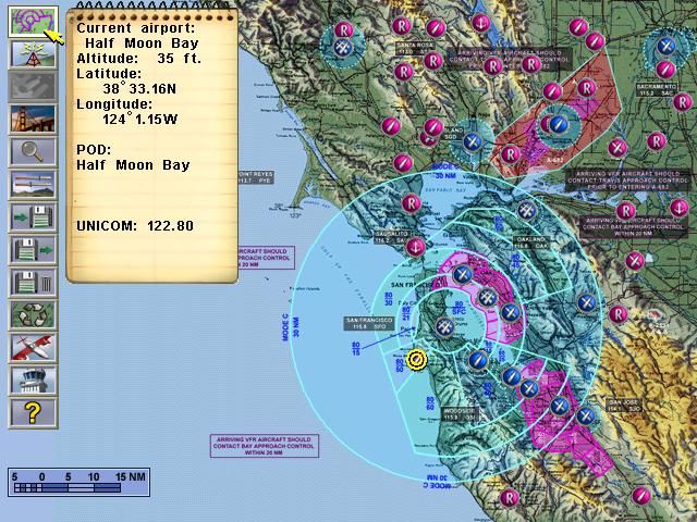 Flight Unlimited II (Windows) screenshot: Plan your flight (but keep out of restricted air-space...)