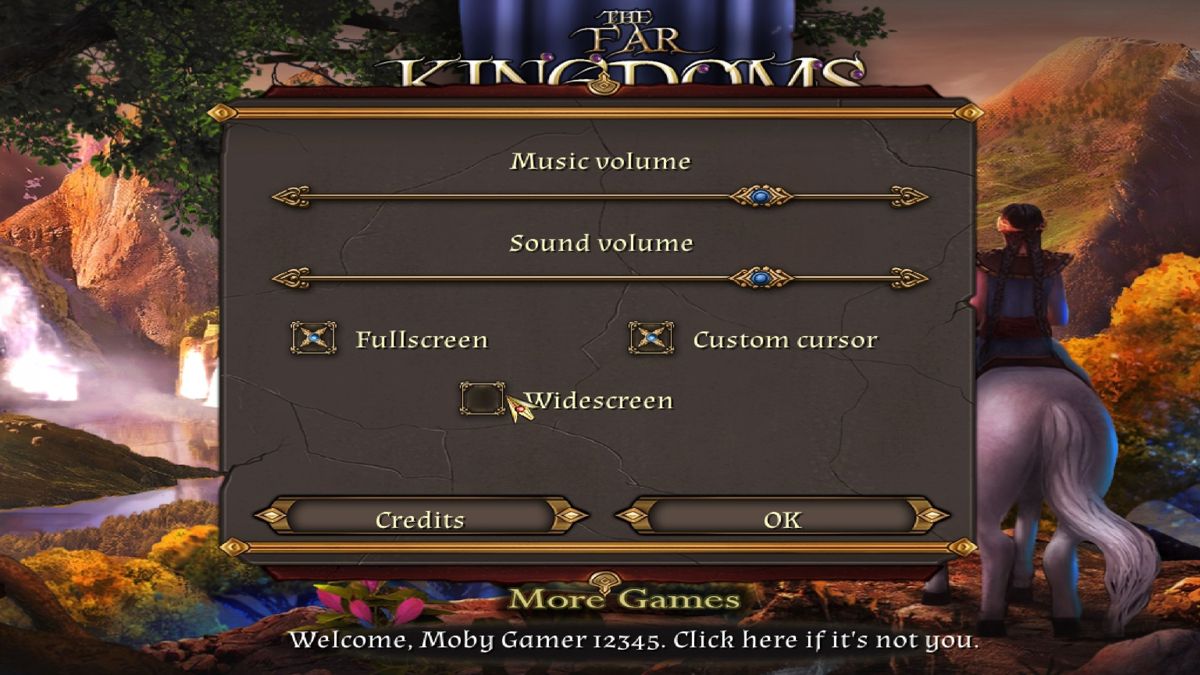The Far Kingdoms: Forgotten Relics (Windows) screenshot: The in-game configuration options with full screen, wide screen and window options