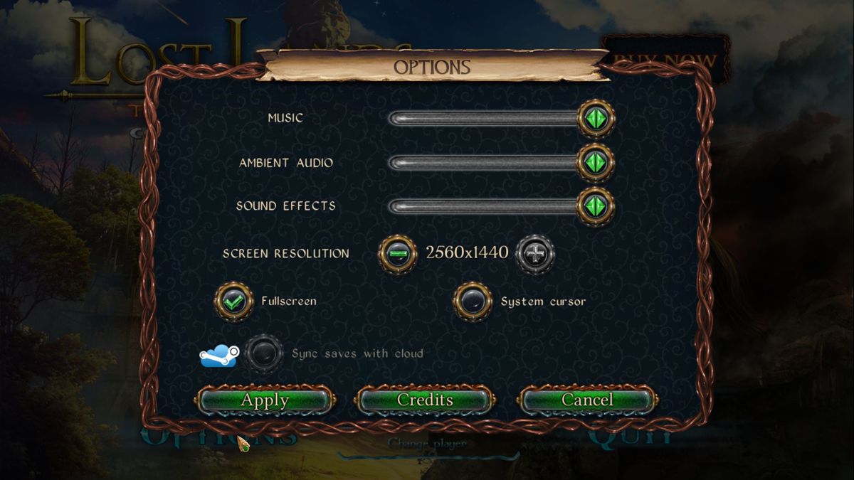 Lost Lands: The Four Horsemen (Collector's Edition) (Windows) screenshot: The in-game configuration options. Note that the game can be played in both windowed and full screen modes<br><br>Demo version