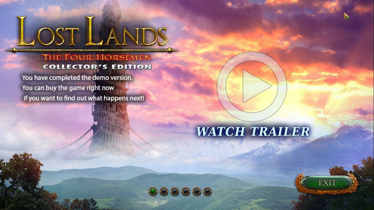 Lost Lands: The Four Horsemen (Collector's Edition) (Windows) screenshot: Game Over! This is the first of six promotional end of game screens<br><br>Demo version