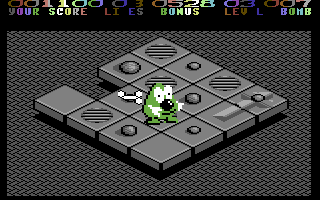 Bombuzal (Commodore 64) screenshot: Quick, make a decision before that timer runs out!
