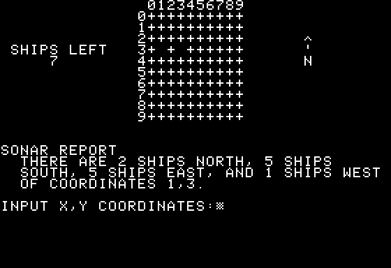 Battleship (Apple II) screenshot: Location of Battleships