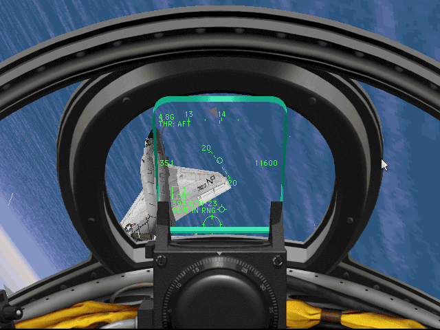 Jane's Combat Simulations: USNF'97 - U.S. Navy Fighters (Windows) screenshot: Targeting the enemy - cockpit