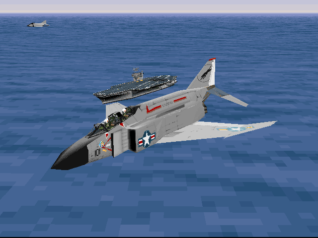 Jane's Combat Simulations: USNF'97 - U.S. Navy Fighters (Windows) screenshot: Goodbye aircraft carrier