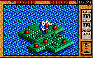 Bombuzal (Amiga) screenshot: Simple enough: Blow the bombs up, don't blow yourself up. That's it.