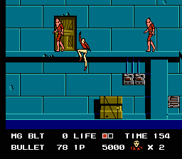 Rolling Thunder (NES) screenshot: You can jump to higher floor by pressing up+jump