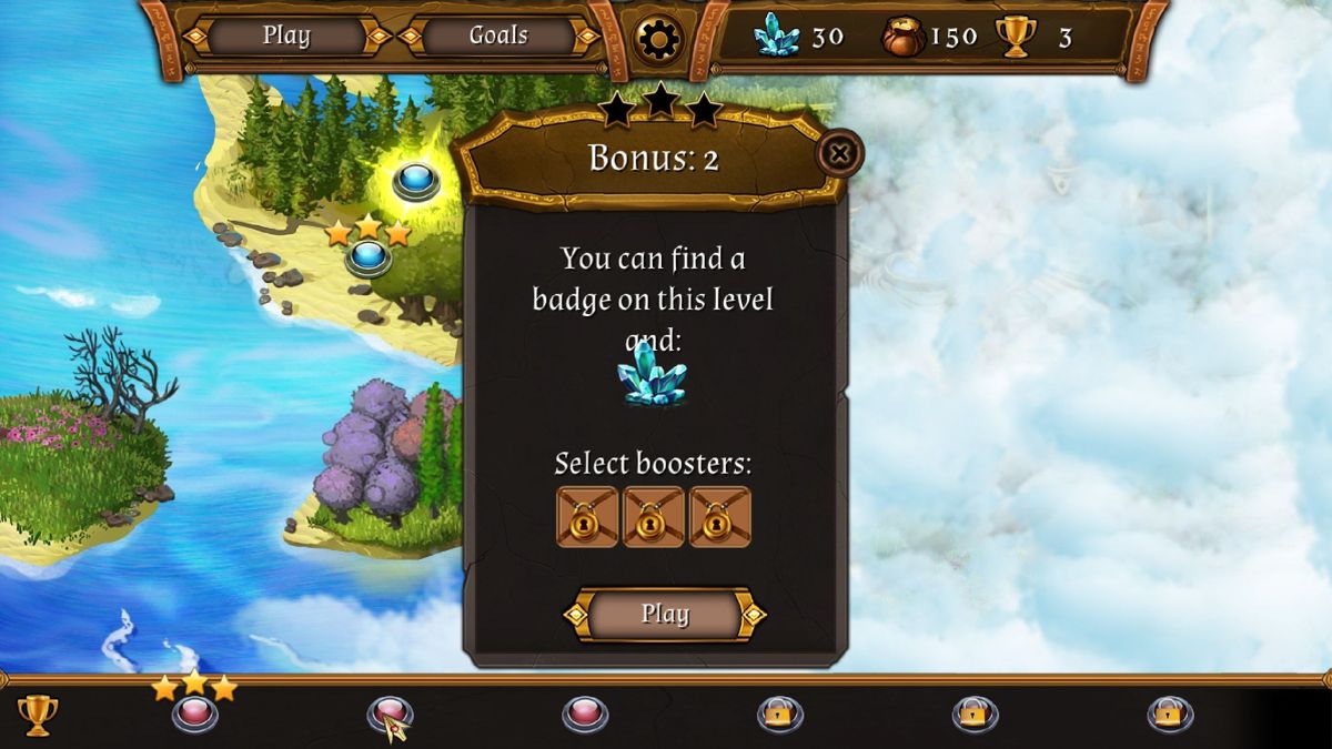 The Far Kingdoms: Forgotten Relics (Windows) screenshot: At the bottom of the map screen are red buttons. These trigger bonus games which are played for coins