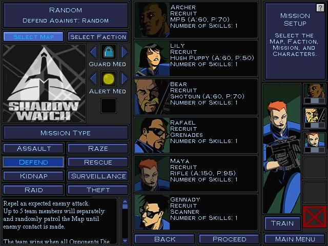 Shadow Watch (Windows) screenshot: Single mission setup