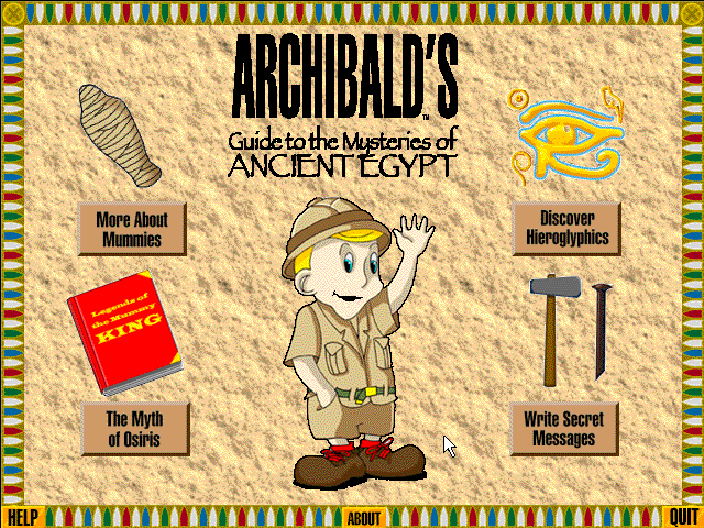 Archibald's Guide to the Mysteries of Ancient Egypt (Windows 3.x) screenshot: The main menu