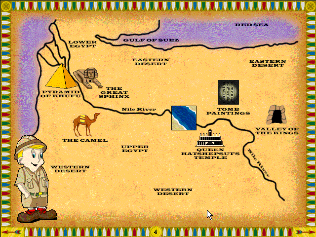 Archibald's Guide to the Mysteries of Ancient Egypt (Windows 3.x) screenshot: The map of ancient Egypt