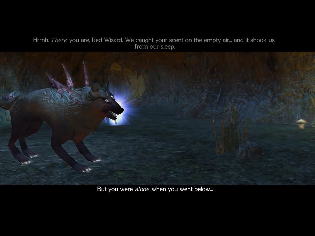 Neverwinter Nights 2: Mask of the Betrayer (Windows) screenshot: Soon, you meet this scary spirit wolf. It doesn't look very friendly...