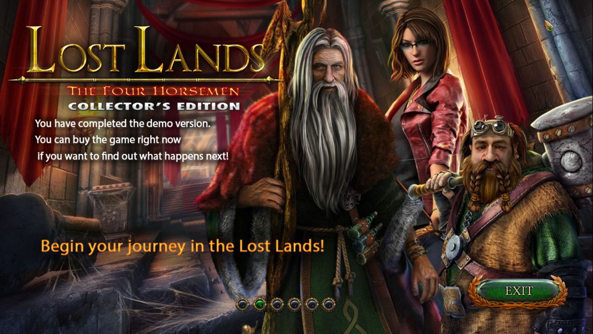 Lost Lands: The Four Horsemen (Collector's Edition) (Windows) screenshot: Game Over! This is the second of six promotional end of game screens<br><br>Demo version