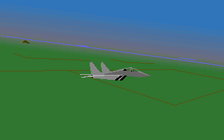 MiG-29 Fulcrum (DOS) screenshot: Just your usual, unassuming external view (during training mission)
