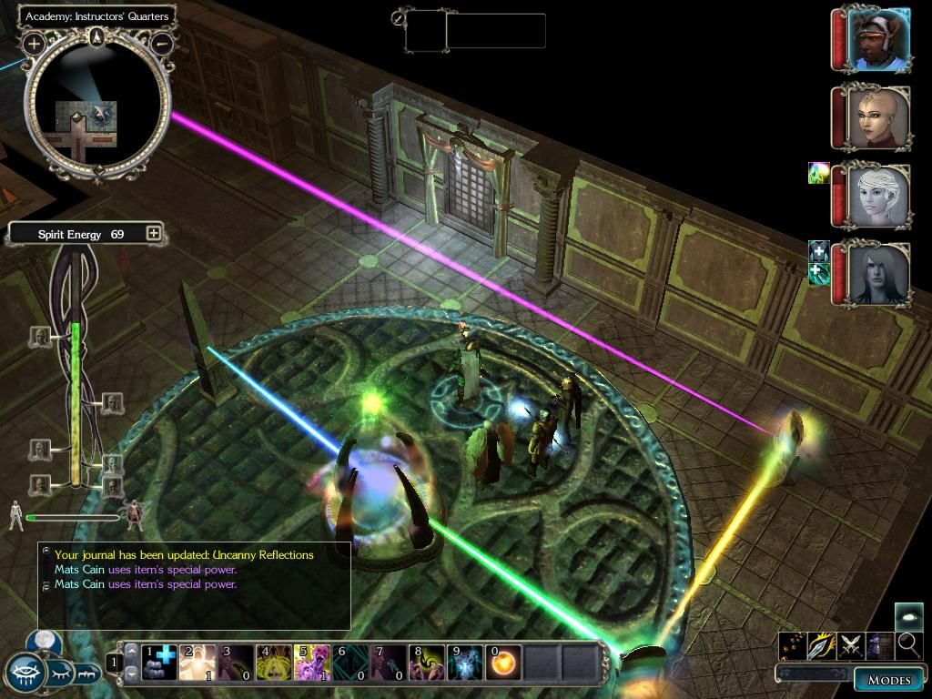 Neverwinter Nights 2: Mask of the Betrayer (Windows) screenshot: Trying to solve a puzzle involving mirrors. Not as easy as it looks at first.
