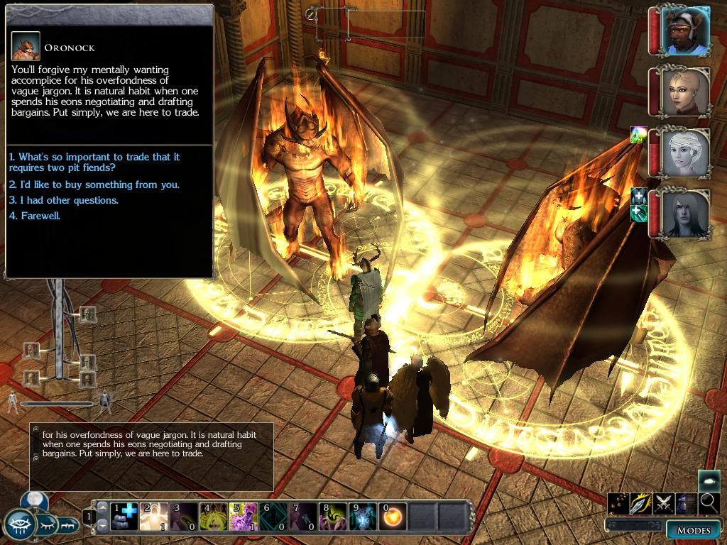Neverwinter Nights 2: Mask of the Betrayer (Windows) screenshot: Talking to some pit fiends. Can they be trusted?