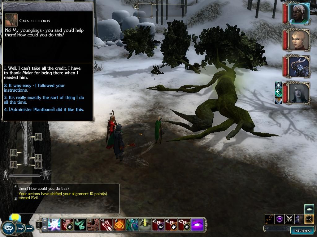 Neverwinter Nights 2: Mask of the Betrayer (Windows) screenshot: You can play an evil character as well. This is my drow warlock doing something nasty...