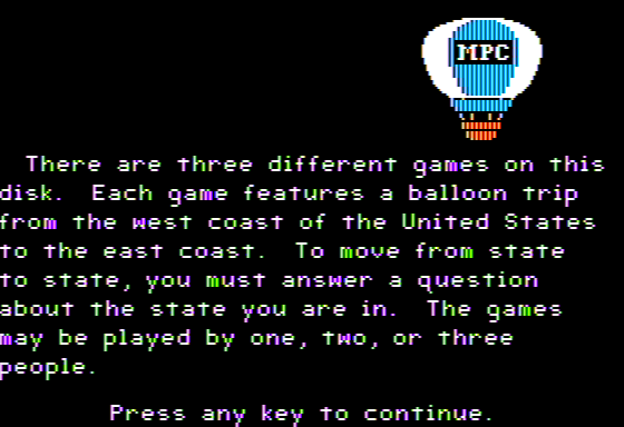 The Great States Race (Apple II) screenshot: Instructions