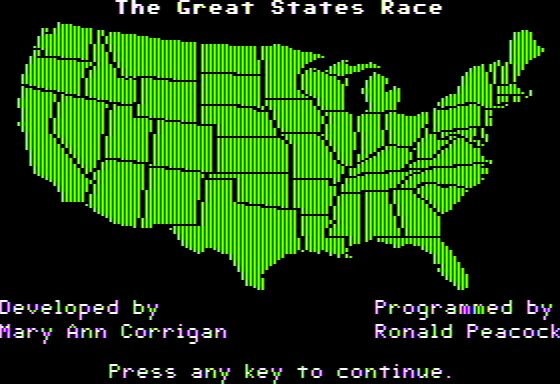 The Great States Race (Apple II) screenshot: Title Screen