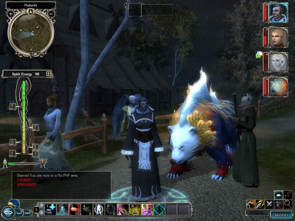 Neverwinter Nights 2: Mask of the Betrayer (Windows) screenshot: This is my water genasi monk. The big colourful bear behind her is Okku, one of the companions.