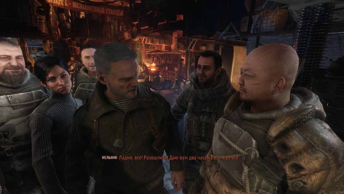 Metro: Exodus (PlayStation 4) screenshot: The crew, including Anna, Aryom's love interest