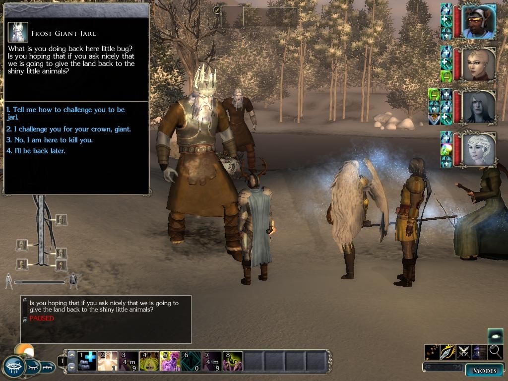 Neverwinter Nights 2: Mask of the Betrayer (Windows) screenshot: Some frost giants are causing trouble in the forest.