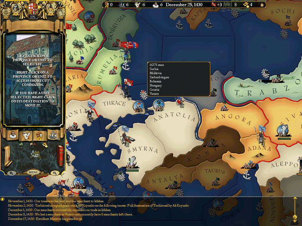 Europa Universalis II (Windows) screenshot: A large alliance besieges Rumelia
