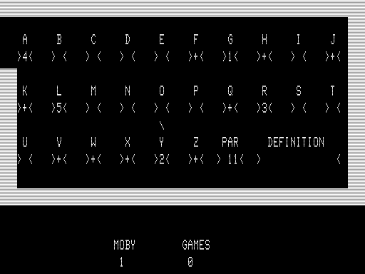 Word Challenge (TRS-80) screenshot: Moby Solves the Puzzle