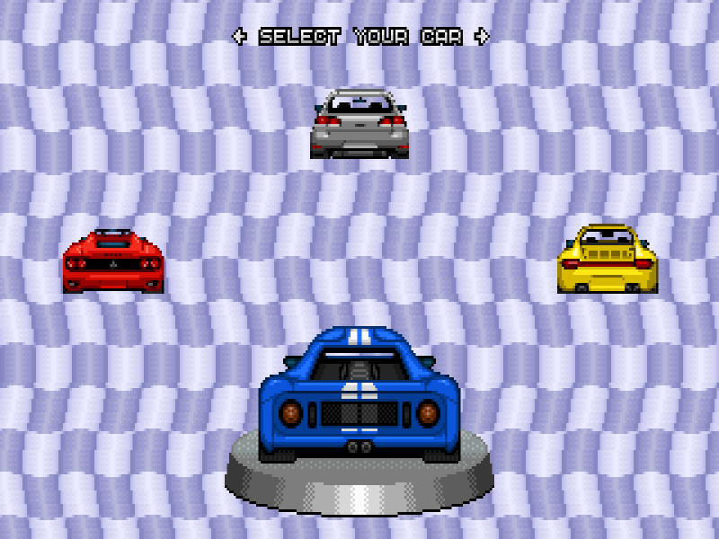 Retro Fuel (DOS) screenshot: Car Selection Screen
