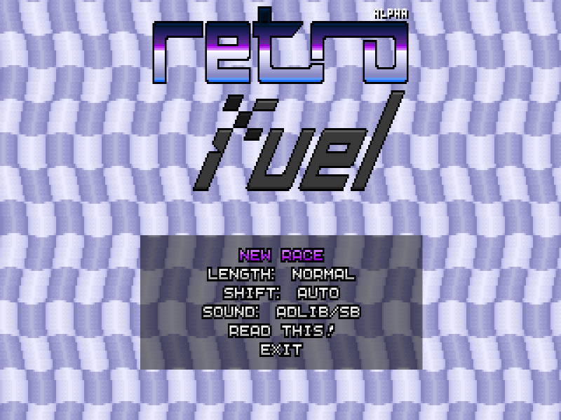 Retro Fuel (DOS) screenshot: Menu Screen