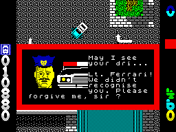 Miami Chase (ZX Spectrum) screenshot: Stopped by the annoying police