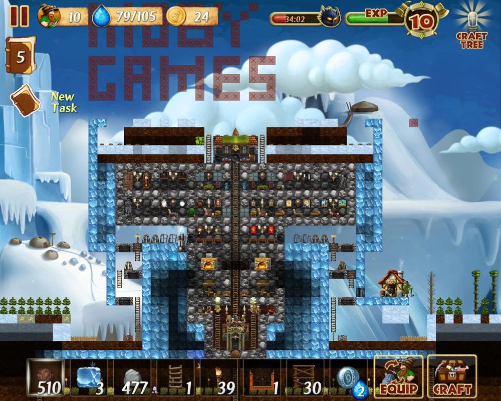 Craft the World (Windows) screenshot: Ice fortress almost completed. One can almost imagine how bored one is just to get this screenshot.