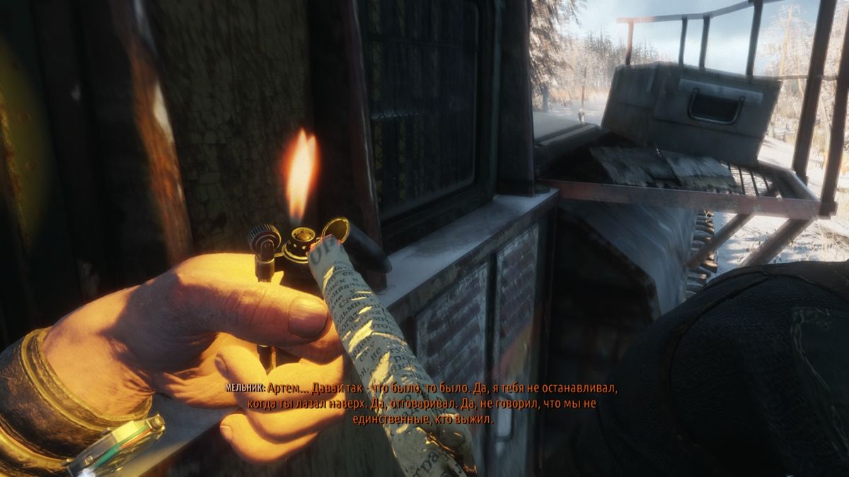 Metro: Exodus (PlayStation 4) screenshot: So in post-apocalyptic world where there are guns, ammo, electricity, gas, food etc. etc. one can't get normal cigarettes?