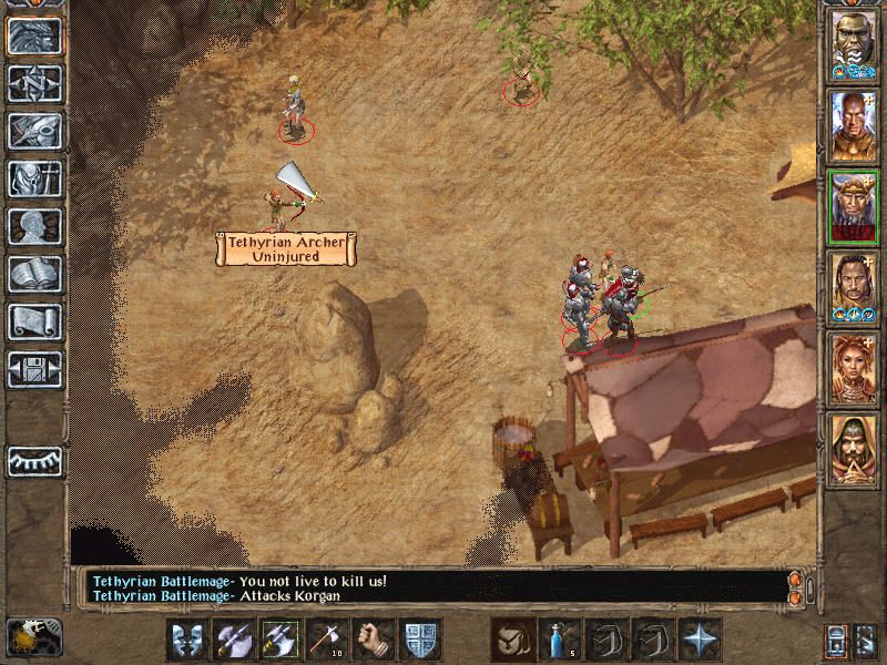 Baldur's Gate II: Throne of Bhaal (Windows) screenshot: Even in the oasis, some pesky archers attack me!..