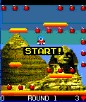 Bomb Jack (ExEn) screenshot: This is the very 1st level of the game. Catch the bombs in the correct order to multiply your points